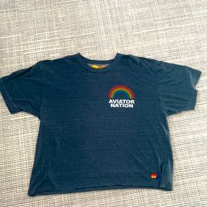 COPY - COPY - CHARCOAL AVIATOR NATION RAINBOW BOYFRIEND TEE// L